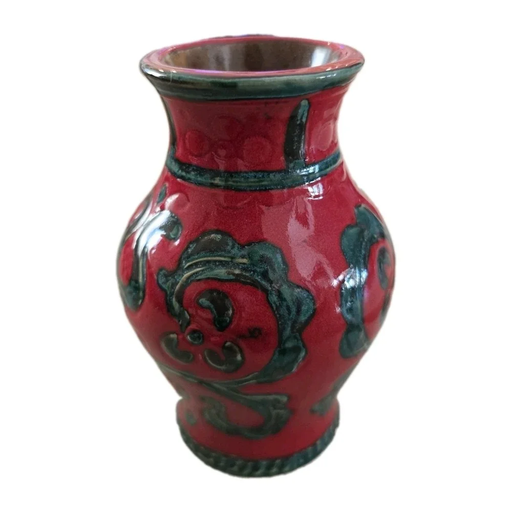 VTG Gmundner Keramik Austria Red Paprika Ceramic Vase MCM Boho Chic Cottagecore